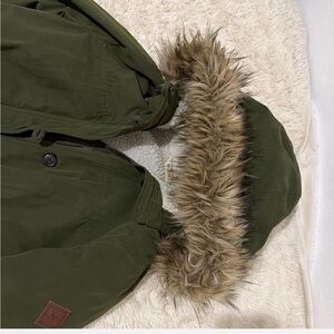 Olive Green Parka with Faux Fur Trim